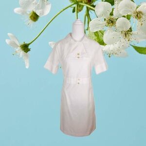 Vintage 1960s White Day Dress | Bub Evans Designer Series |Mod Nurse Style Small